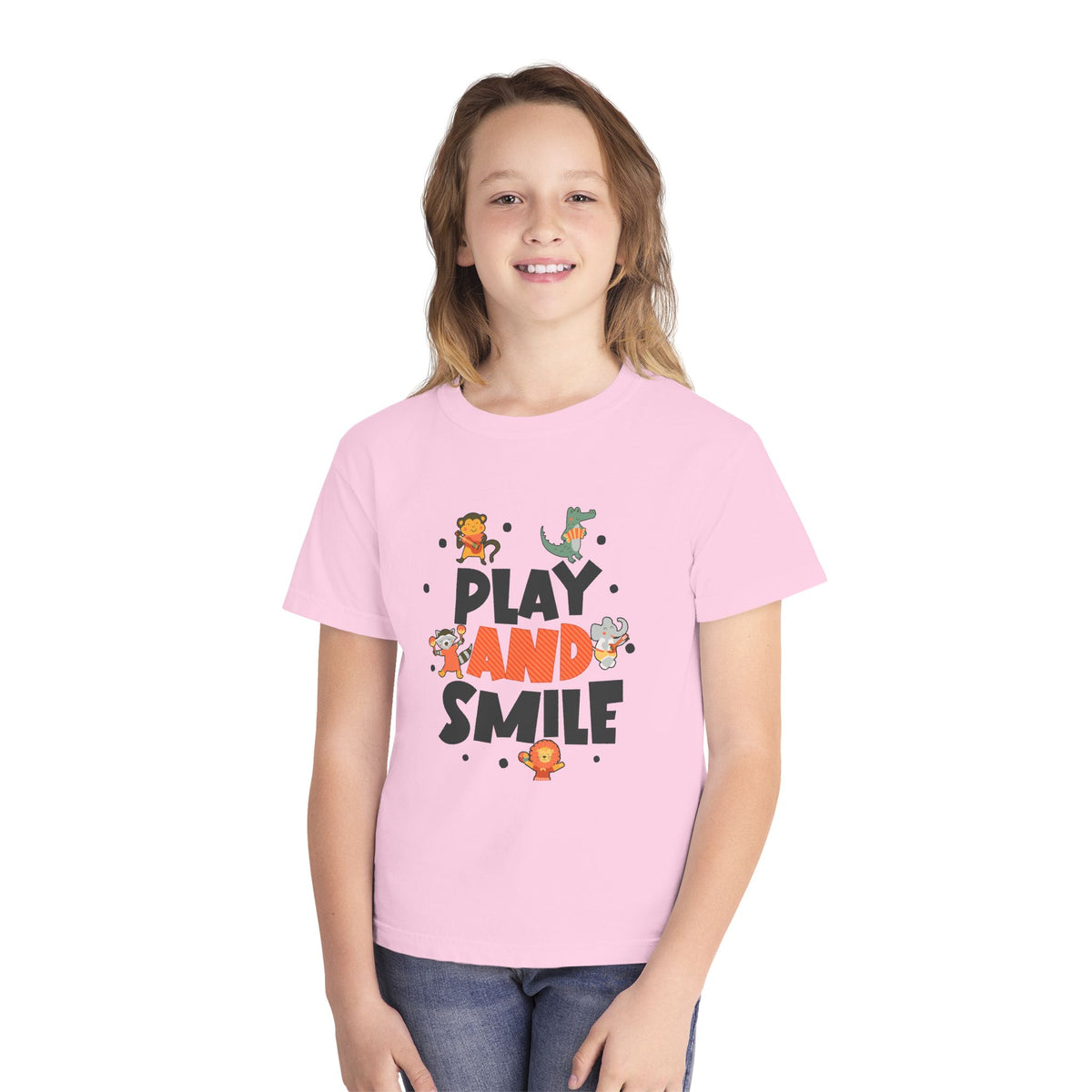 Play and Smile Youth Tee — Cute Animal Playtime Kids T‑Shirt