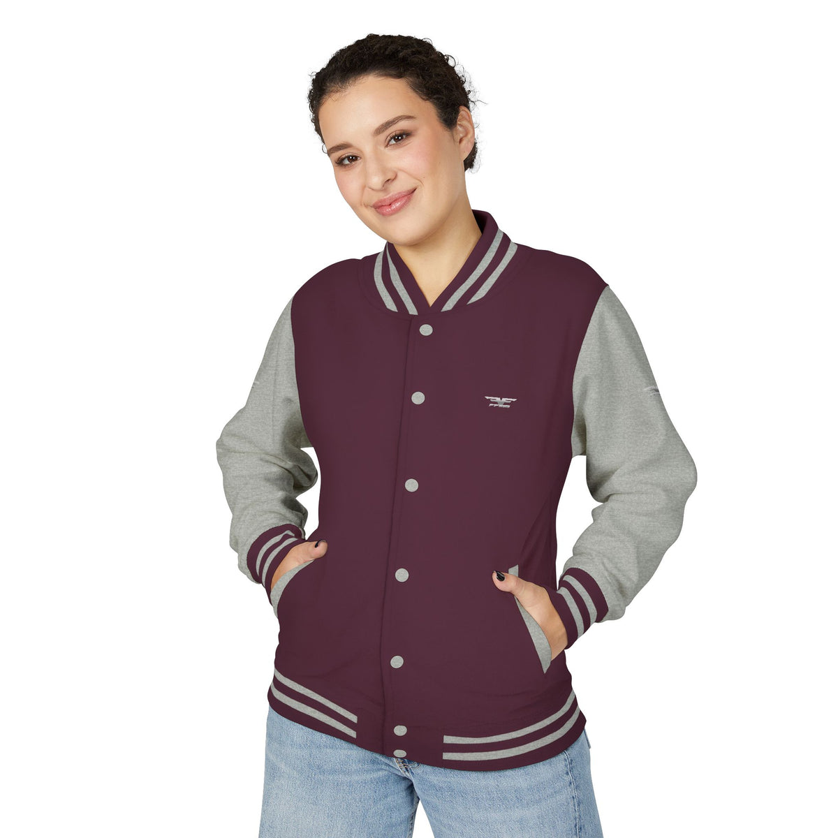 Black and White Varsity Jacket with Winged Logo