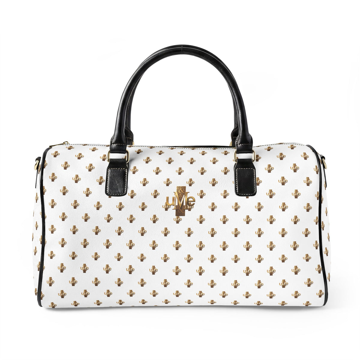 Faux-Leather Travel Bag — White and Gold Weekender