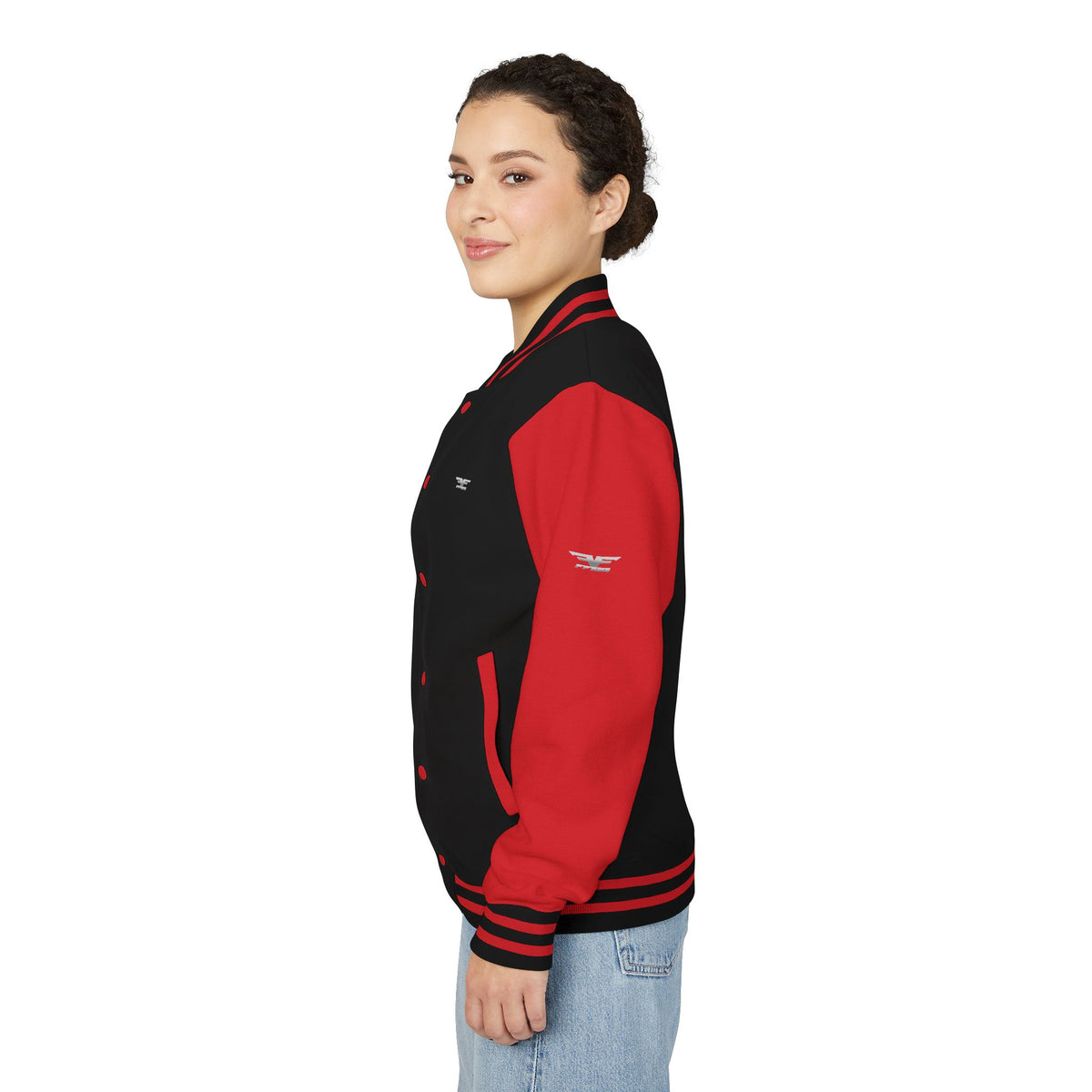 Black and White Varsity Jacket with Winged Logo