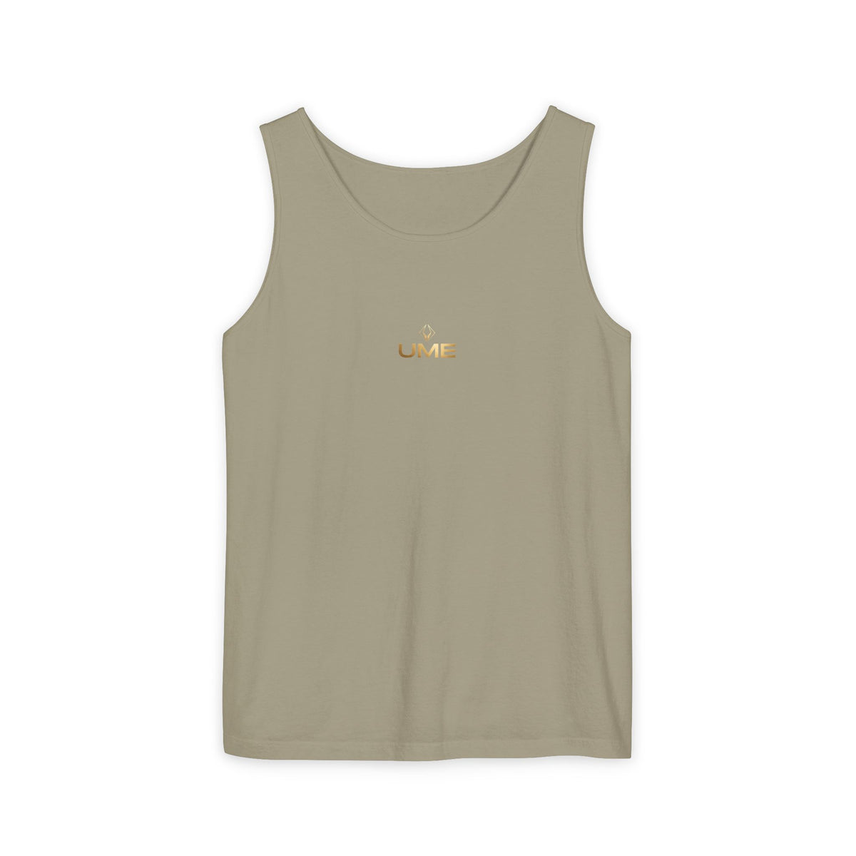 UME Gold Vertical Logo Tank Top – Garment-Dyed Unisex Muscle Tee