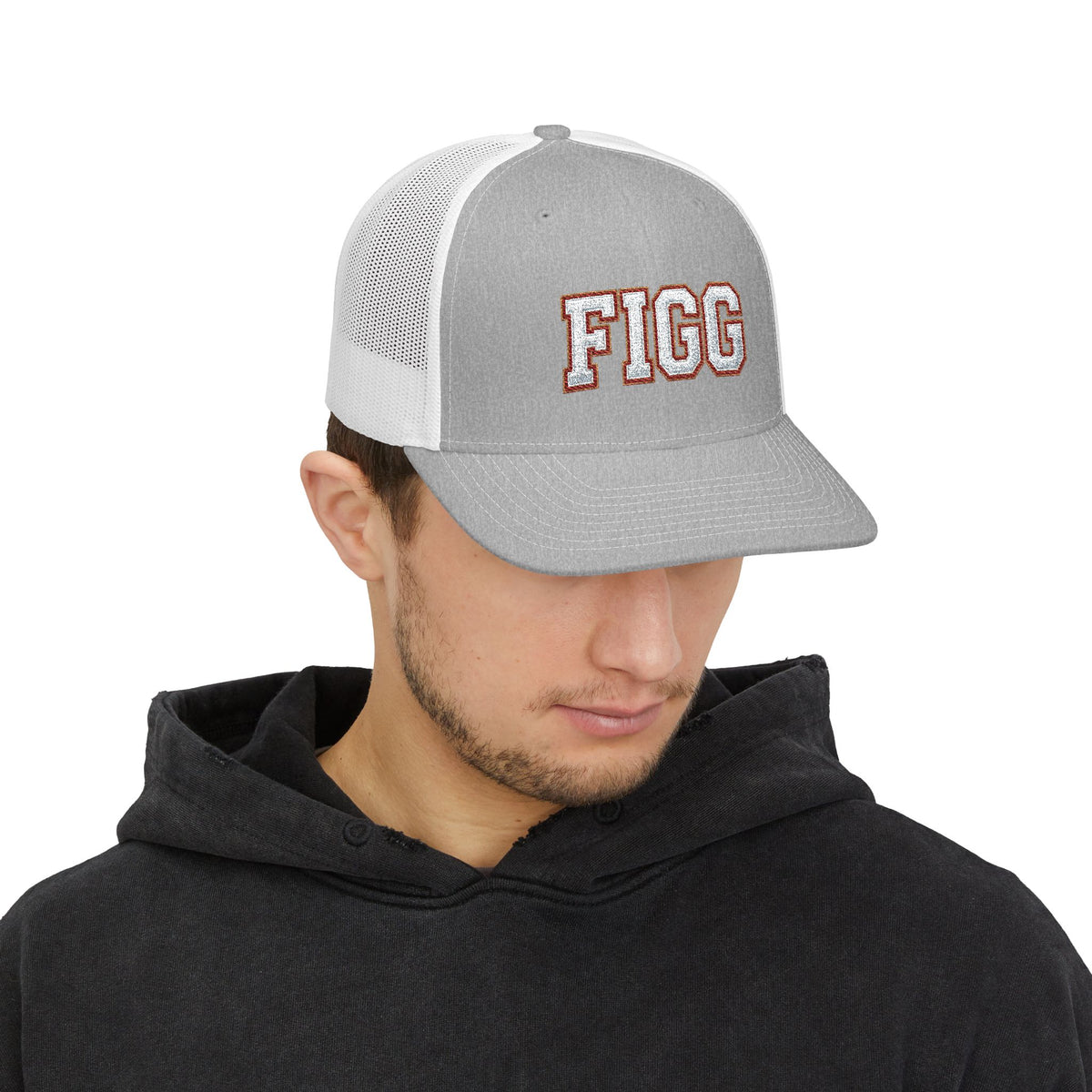 FFiGG Embroidered Vintage Trucker Cap — Black, Grey & Loden
