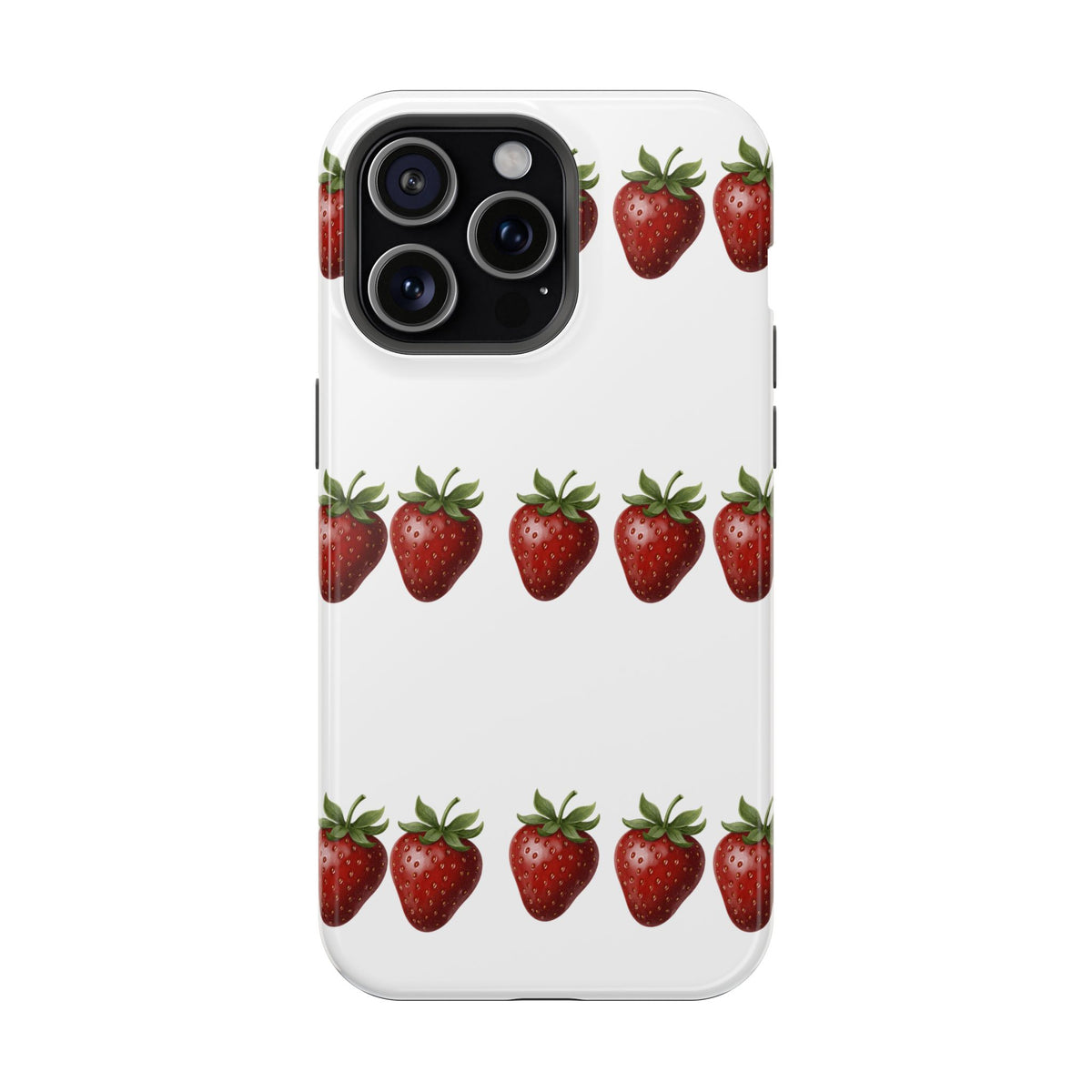 Strawberry Row Phone Case — White MagSafe Magnetic Impact-Resistant Cover