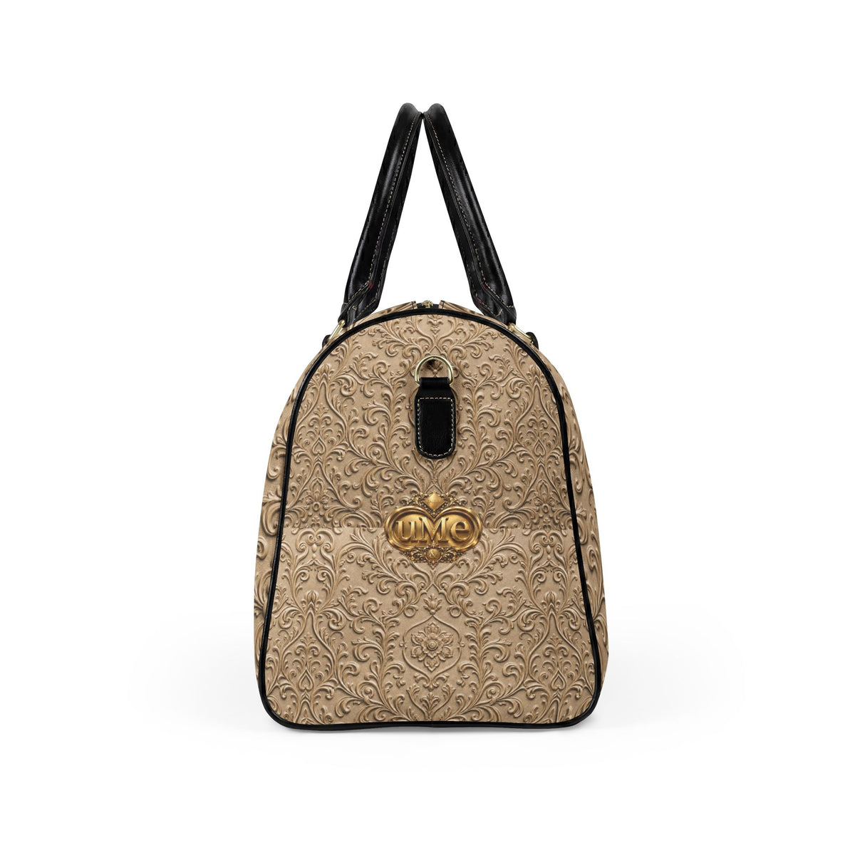 Beige Faux Leather Travel Bag — Ornate Scroll 'uMe' Weekender