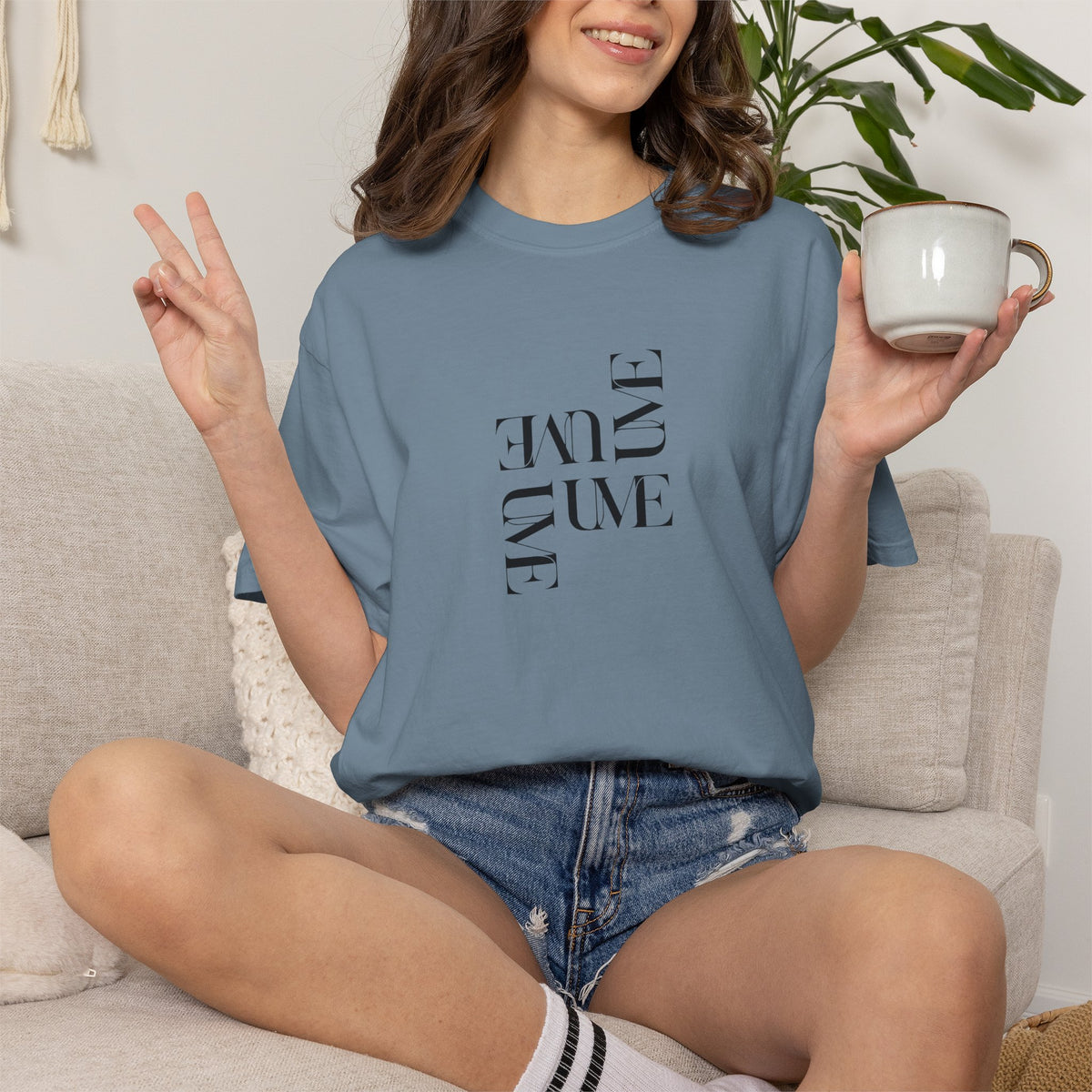UME Typography Garment-Dyed T-Shirt — White, Ivory & More Colors