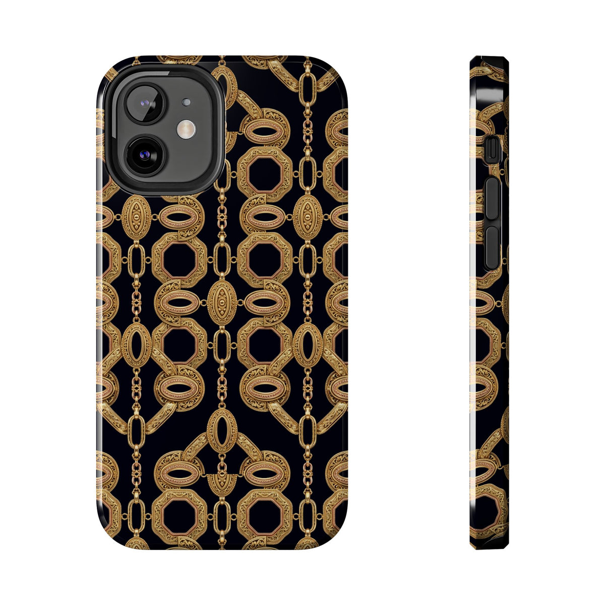 Gold Chain Phone Case — Black & Gold Ornate Chain All-Over Print Tough Cover