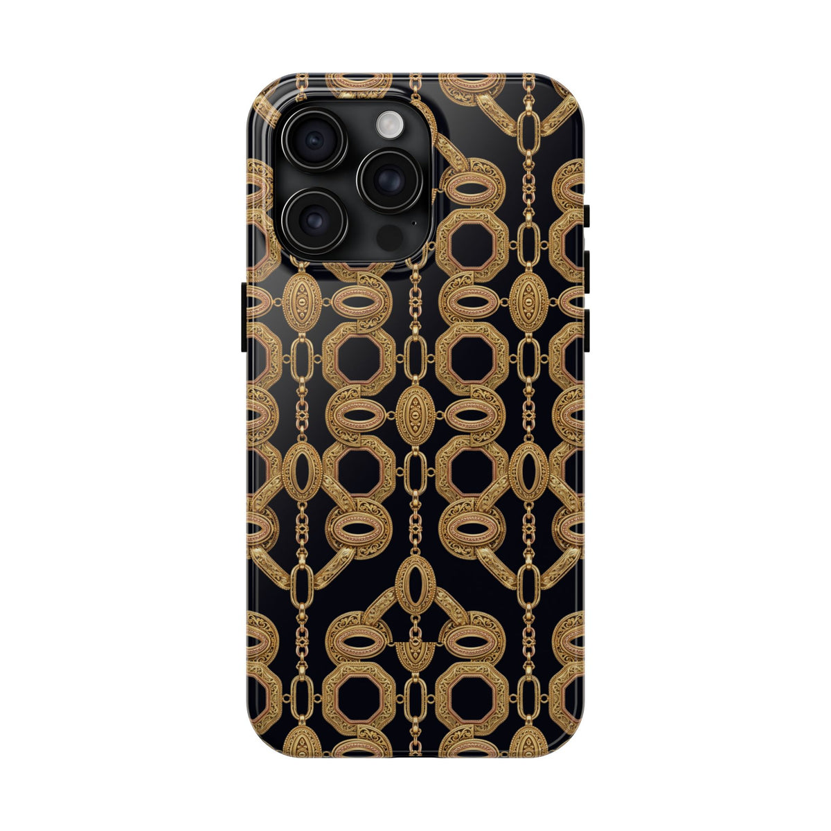 Gold Chain Phone Case — Black & Gold Ornate Chain All-Over Print Tough Cover