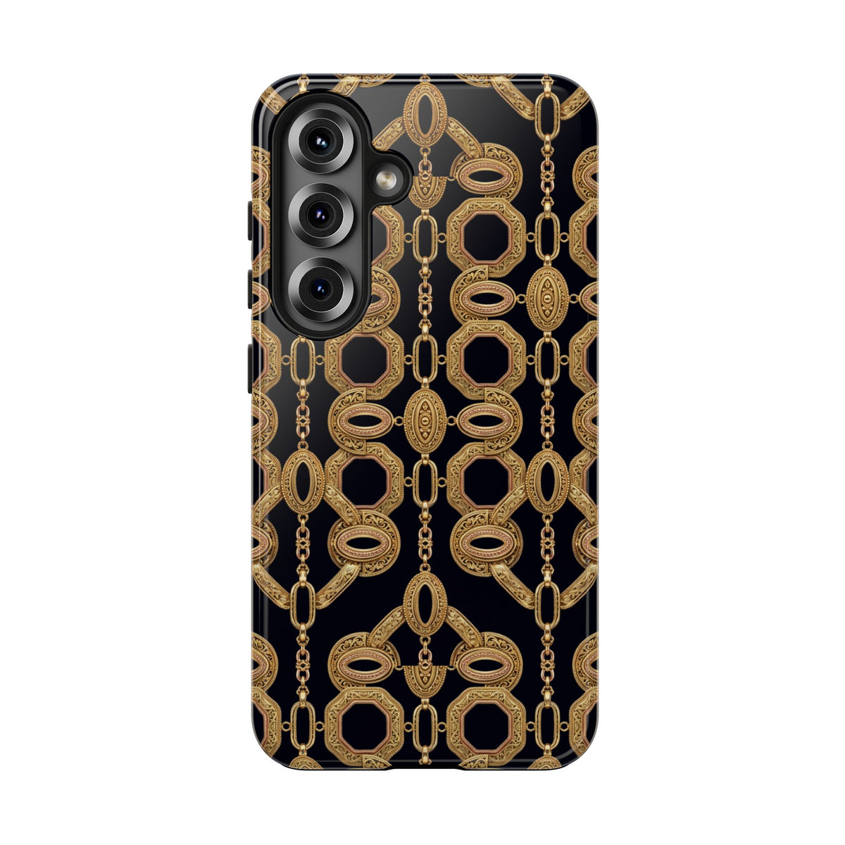 Gold Chain Phone Case — Black & Gold Ornate Chain All-Over Print Tough Cover