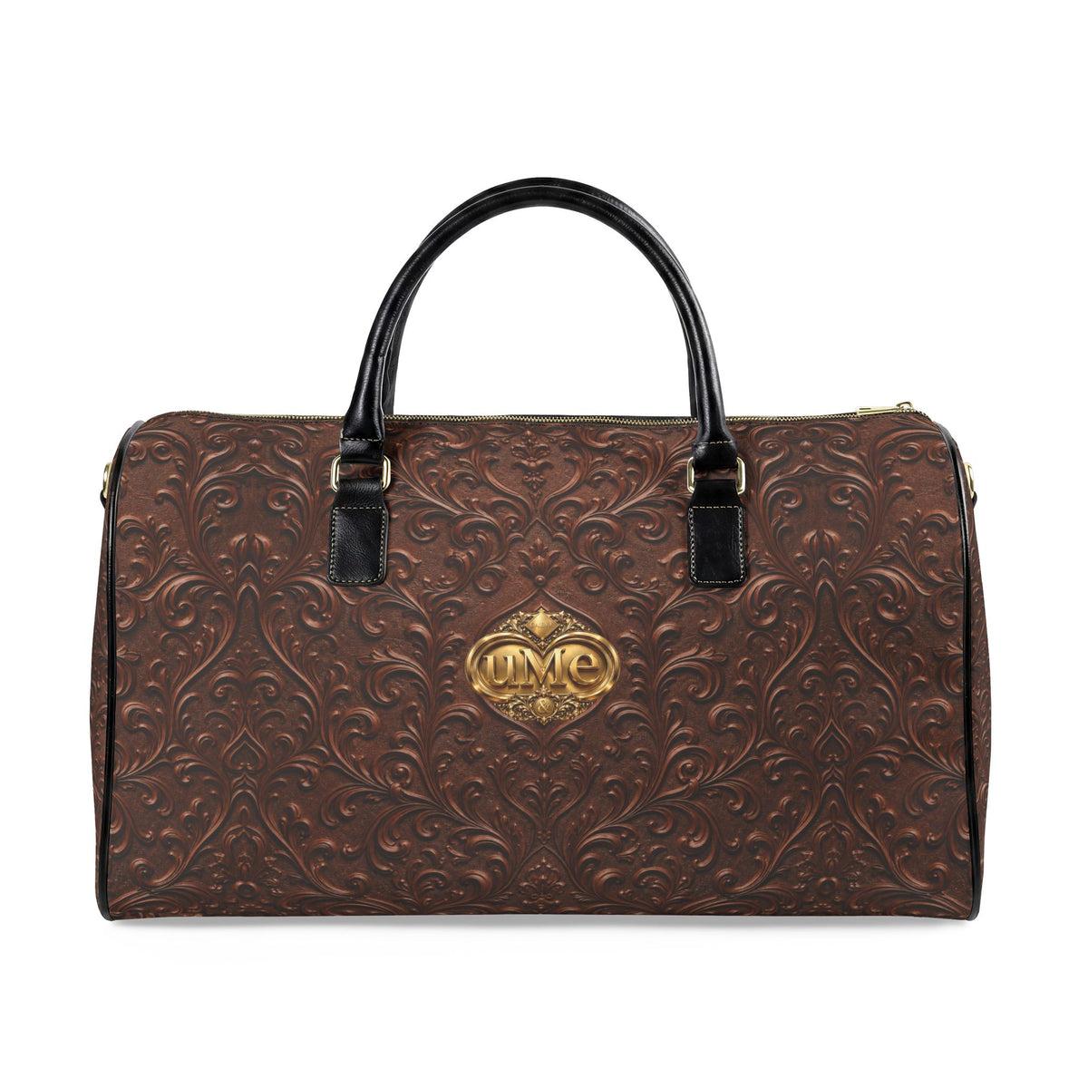 Brown Faux Leather Travel Bag — Vintage Scroll UME Weekender