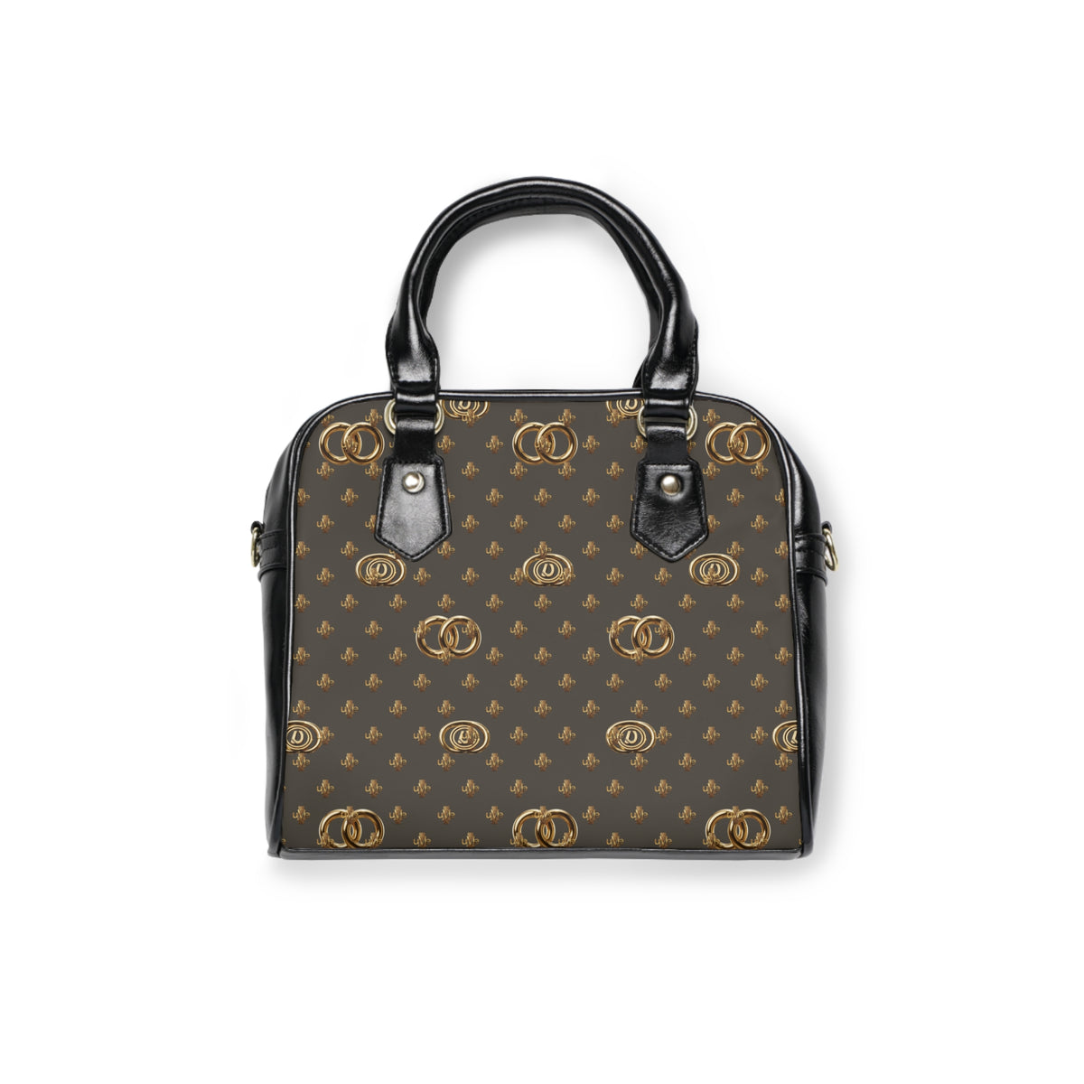 Vintage Monogram Shoulder Handbag — Grey & Gold Patterned Purse