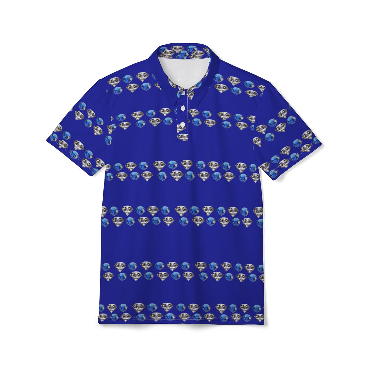 Blue Diamonds Polo Shirt — All-Over Gem & Diamond Pattern Polo