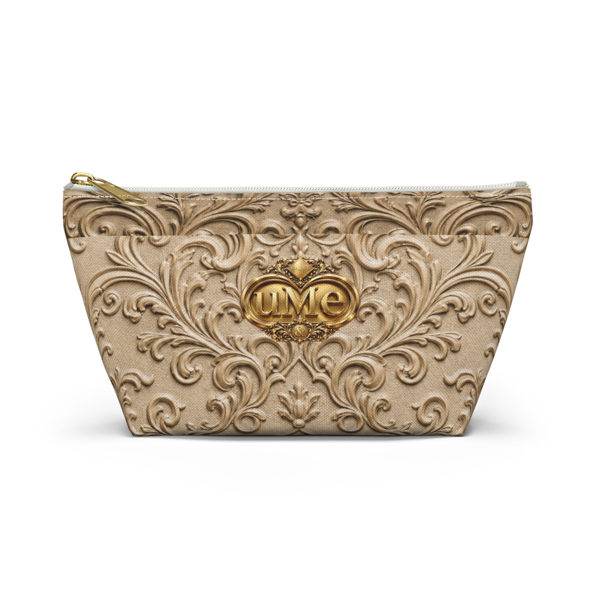 Beige UME Gold Scroll Accessory Pouch — All-Over Print