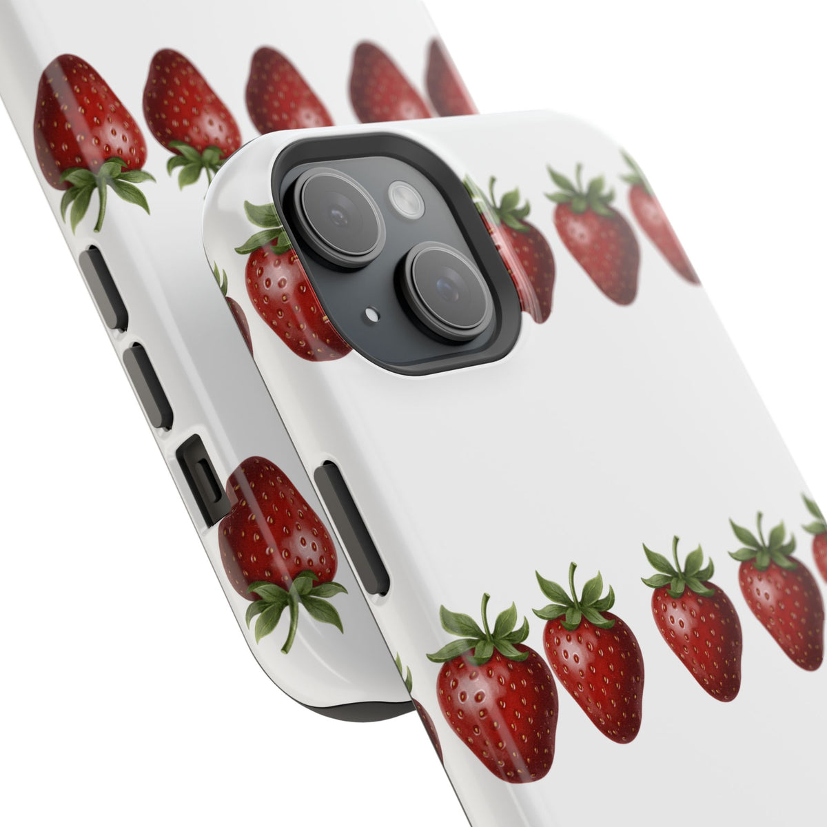 Strawberry Row Phone Case — White MagSafe Magnetic Impact-Resistant Cover