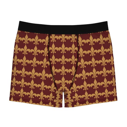 Fleur-de-Lis Pattern Boxer Briefs — Burgundy & Gold All-Over Print