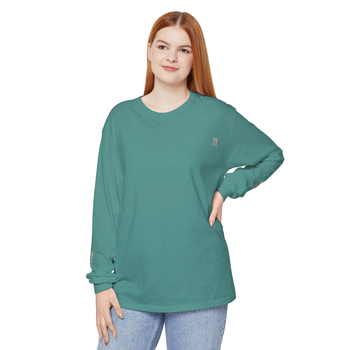 Garment-Dyed Long-Sleeve T-Shirt — Multi-Color Minimal Graphic