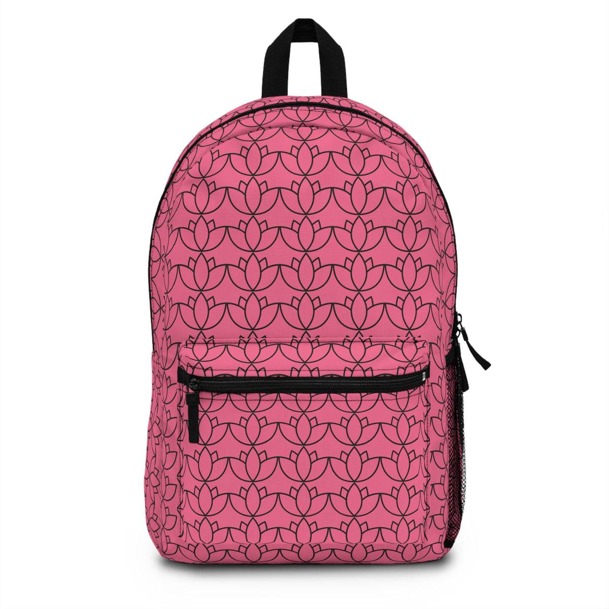 Pink Floral Geometric Backpack — Patterned Lotus-Style School & Everyday Bag
