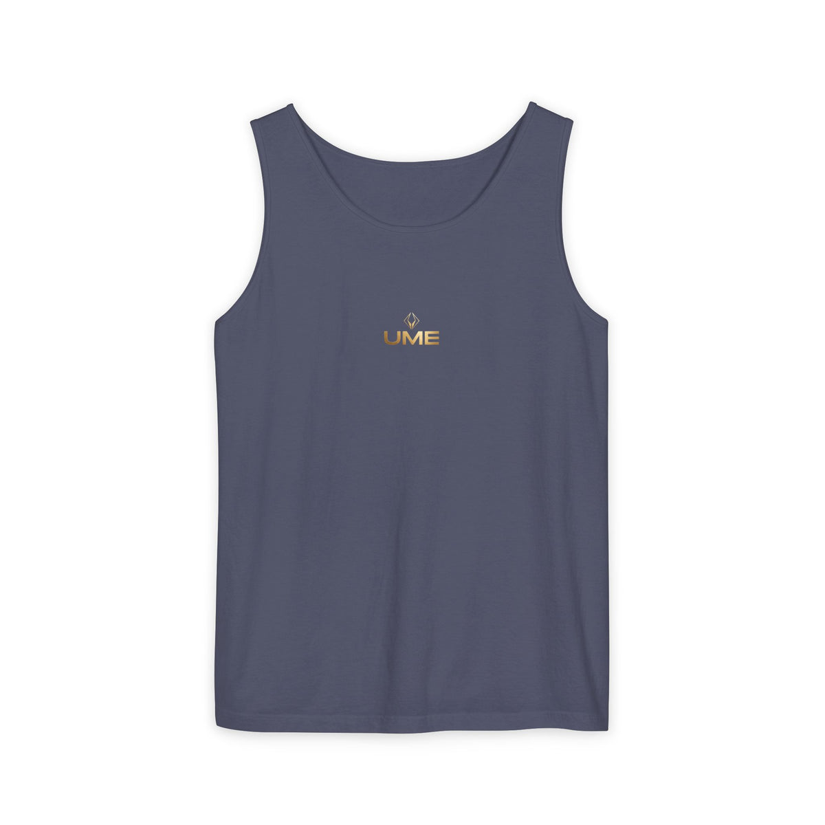 UME Gold Vertical Logo Tank Top – Garment-Dyed Unisex Muscle Tee