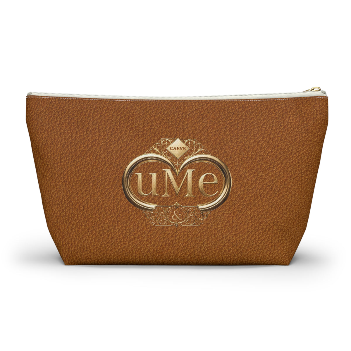 Brown Leather-Look Accessory Pouch with Gold 'uMe' Monogram
