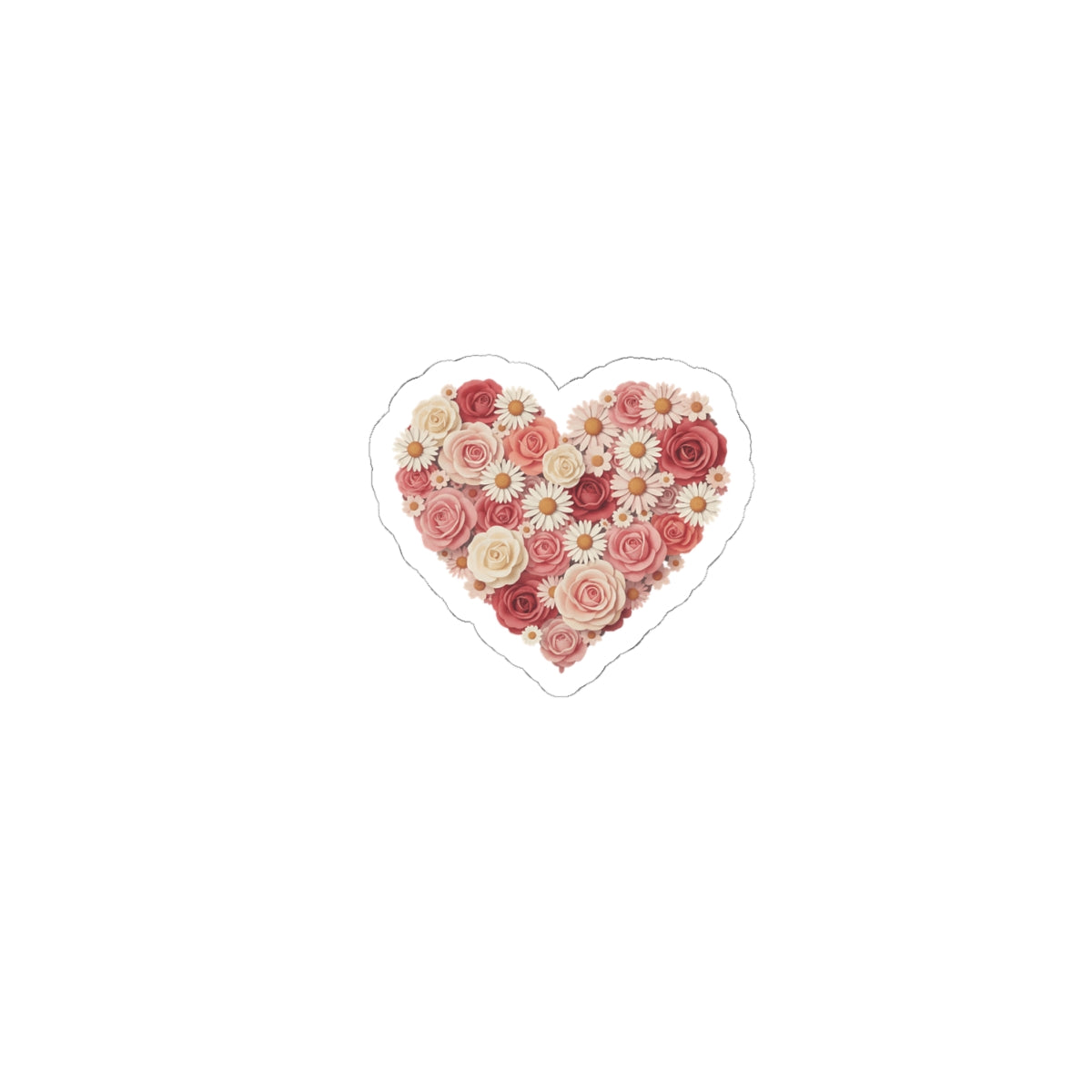 Floral Heart Kiss-Cut Sticker — Rose & Daisy Bouquet Decal