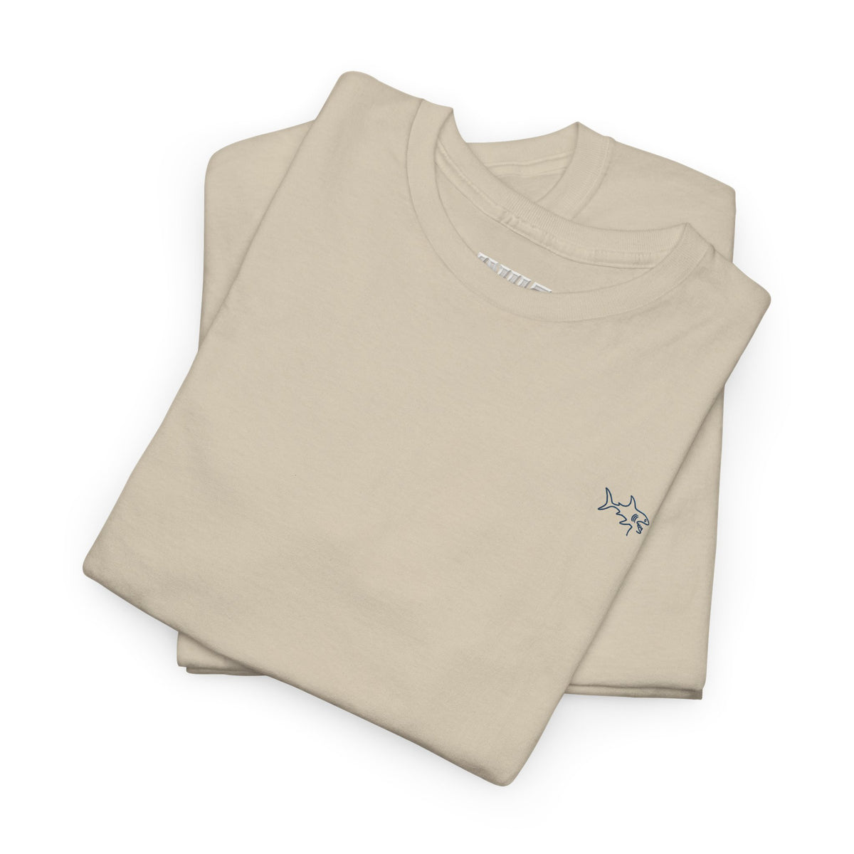 Minimalist string design Fish Tee — Small Chest Fish & Back 'OWE' Graphic