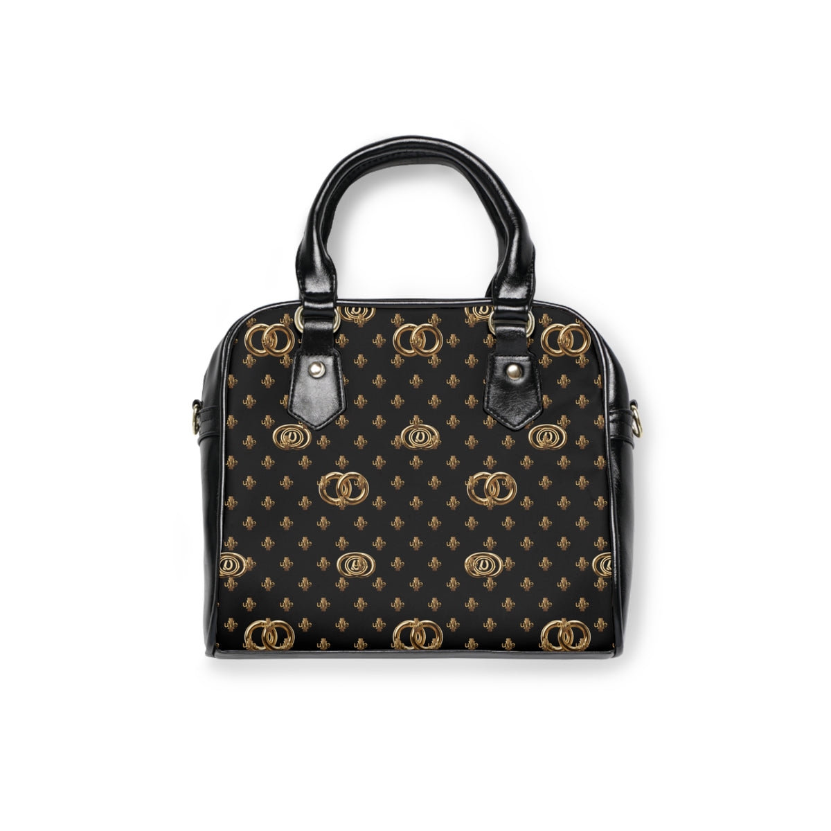Vintage Monogram Shoulder Handbag — Black & Gold Patterned Purse