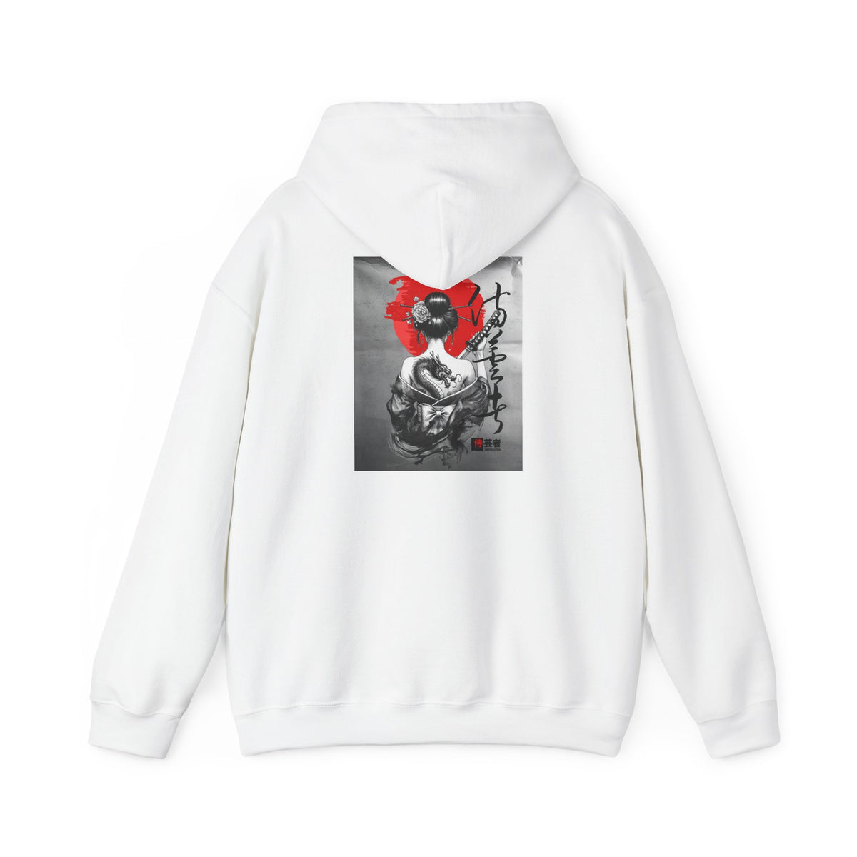 Samurai Poppy Hoodie — Japanese Ink Art Hooded Sweatshirt