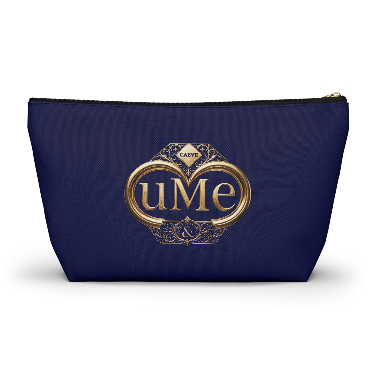 Accessory Pouch — Navy Elegant Gold Monogram 'uMe' Cosmetic Bag