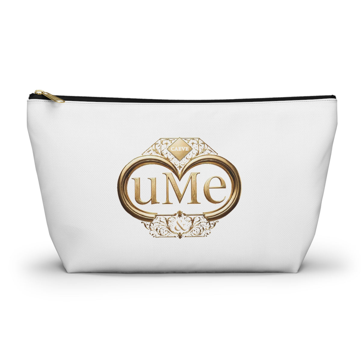 Accessory Pouch — White Elegant Gold Monogram 'uMe' Cosmetic Bag