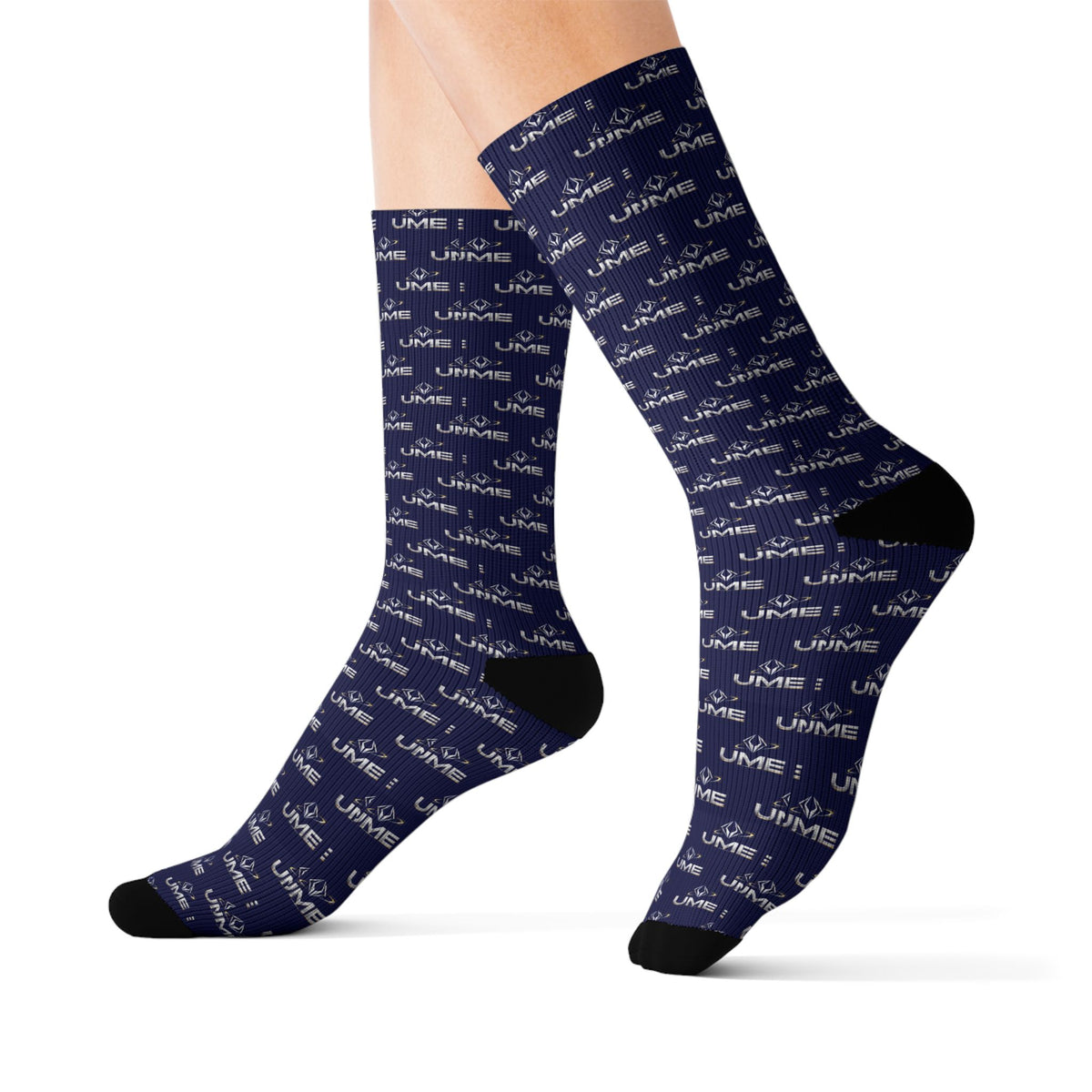 UME Monochrome Crew Socks — Navy All-Over Sublimation Print