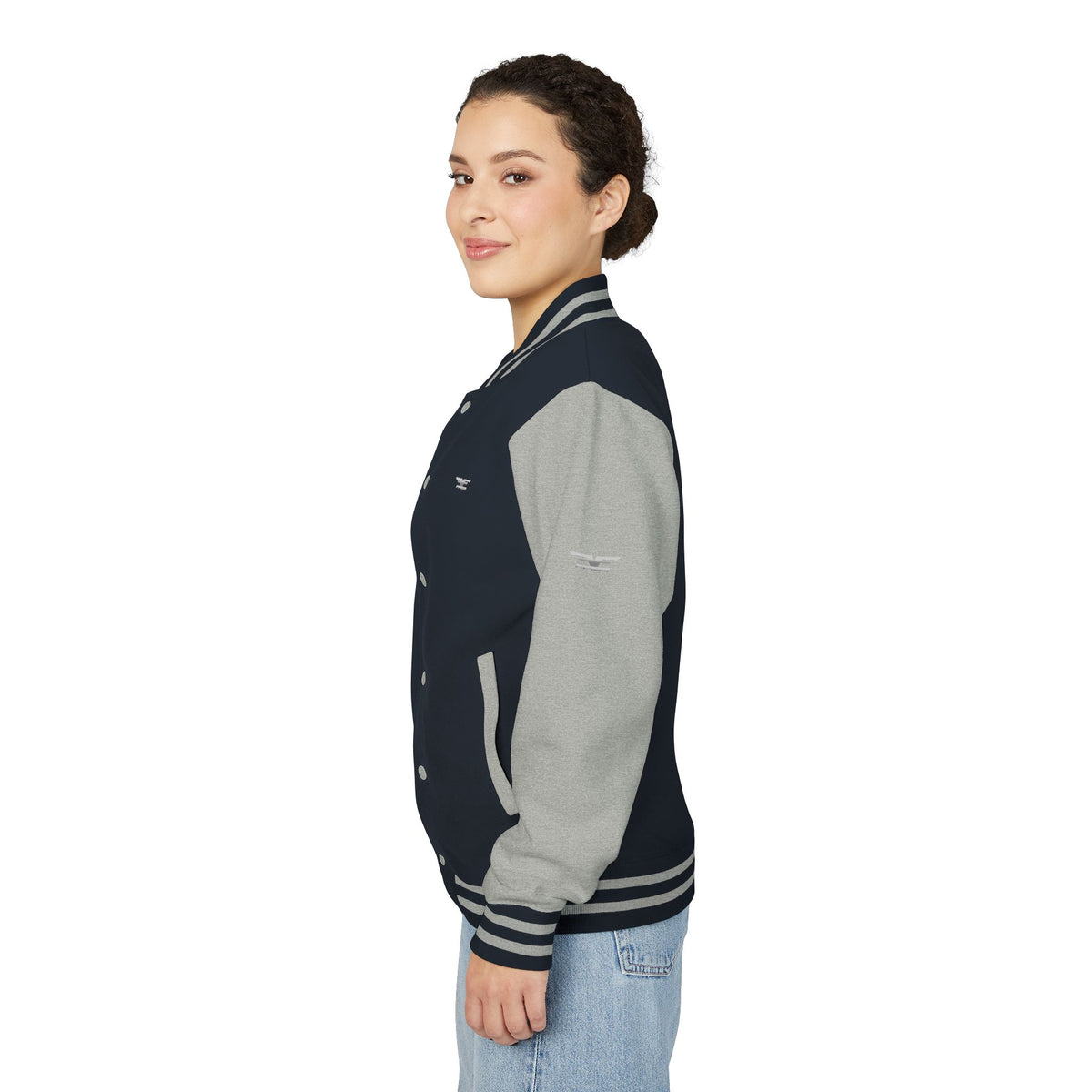 Black and White Varsity Jacket with Winged Logo