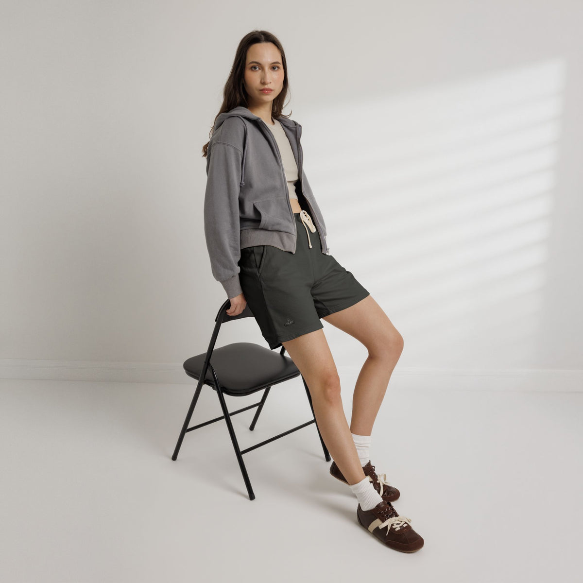 Fleece Sweat Shorts — Garment-Dyed UME Dark Grey Logo All-Over Print