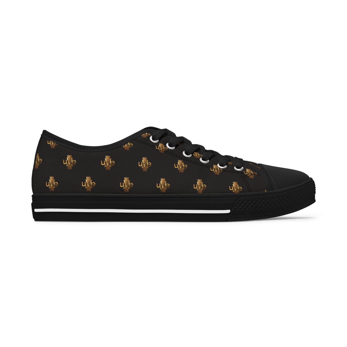 Women’s Low-Top Sneakers — Black and Gold All-Over Print