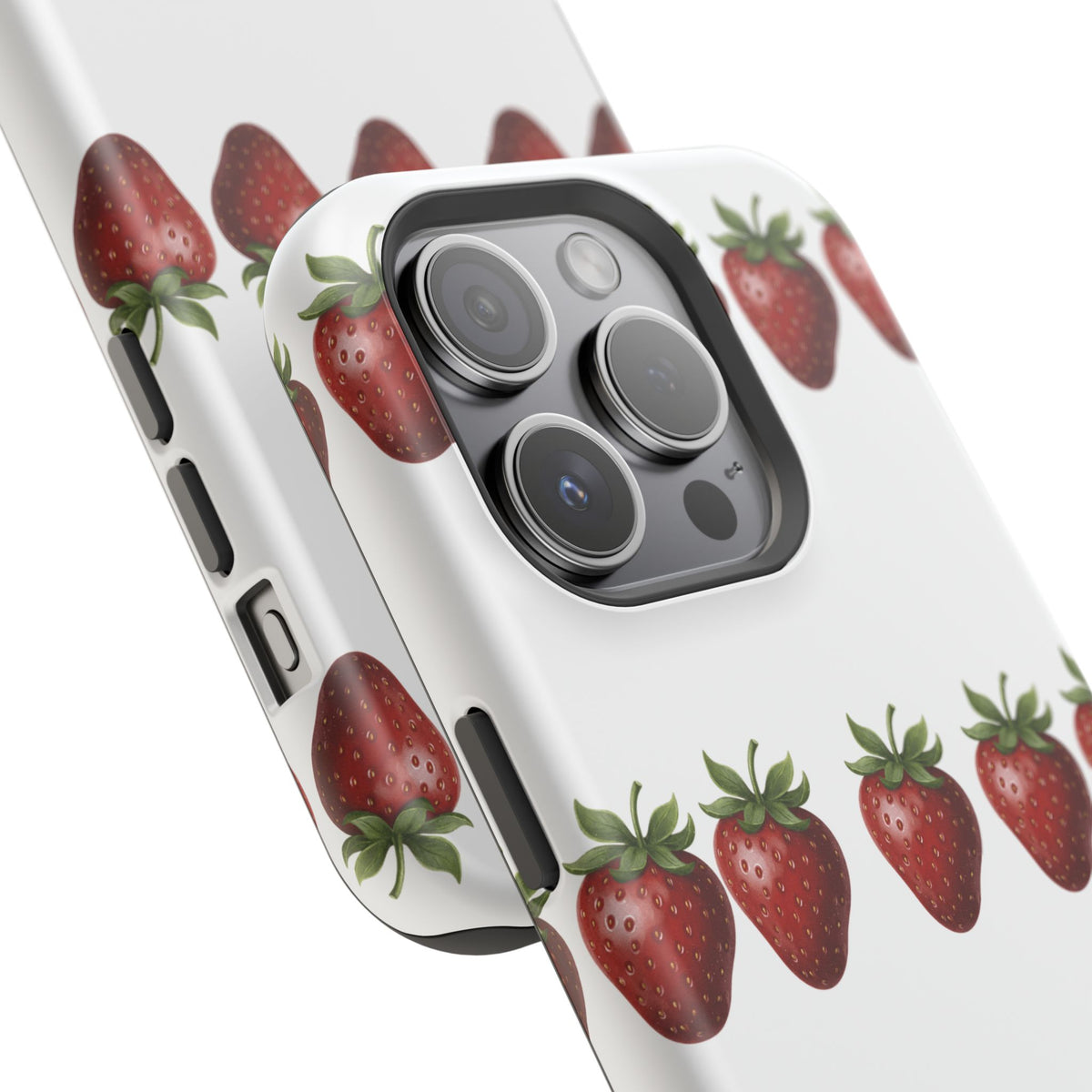 Strawberry Row Phone Case — White MagSafe Magnetic Impact-Resistant Cover