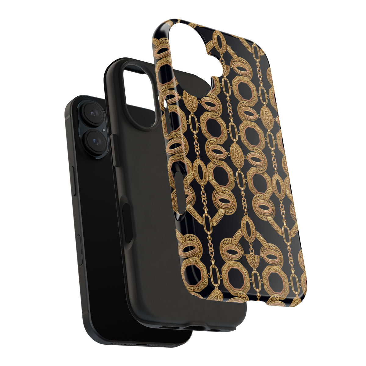Gold Chain Phone Case — Black & Gold Ornate Chain All-Over Print Tough Cover
