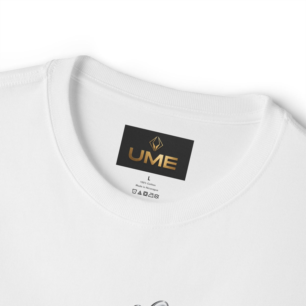 UME Script Logo Boxy Tee — White Oversized Graphic T-Shirt