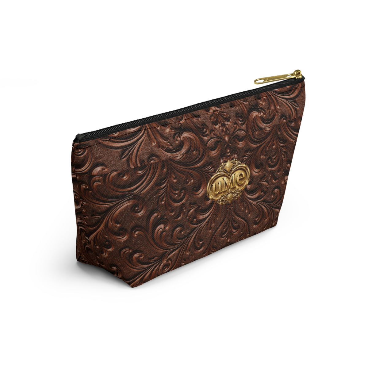 Brown UME Gold Crest Cosmetic Pouch — All-Over Print