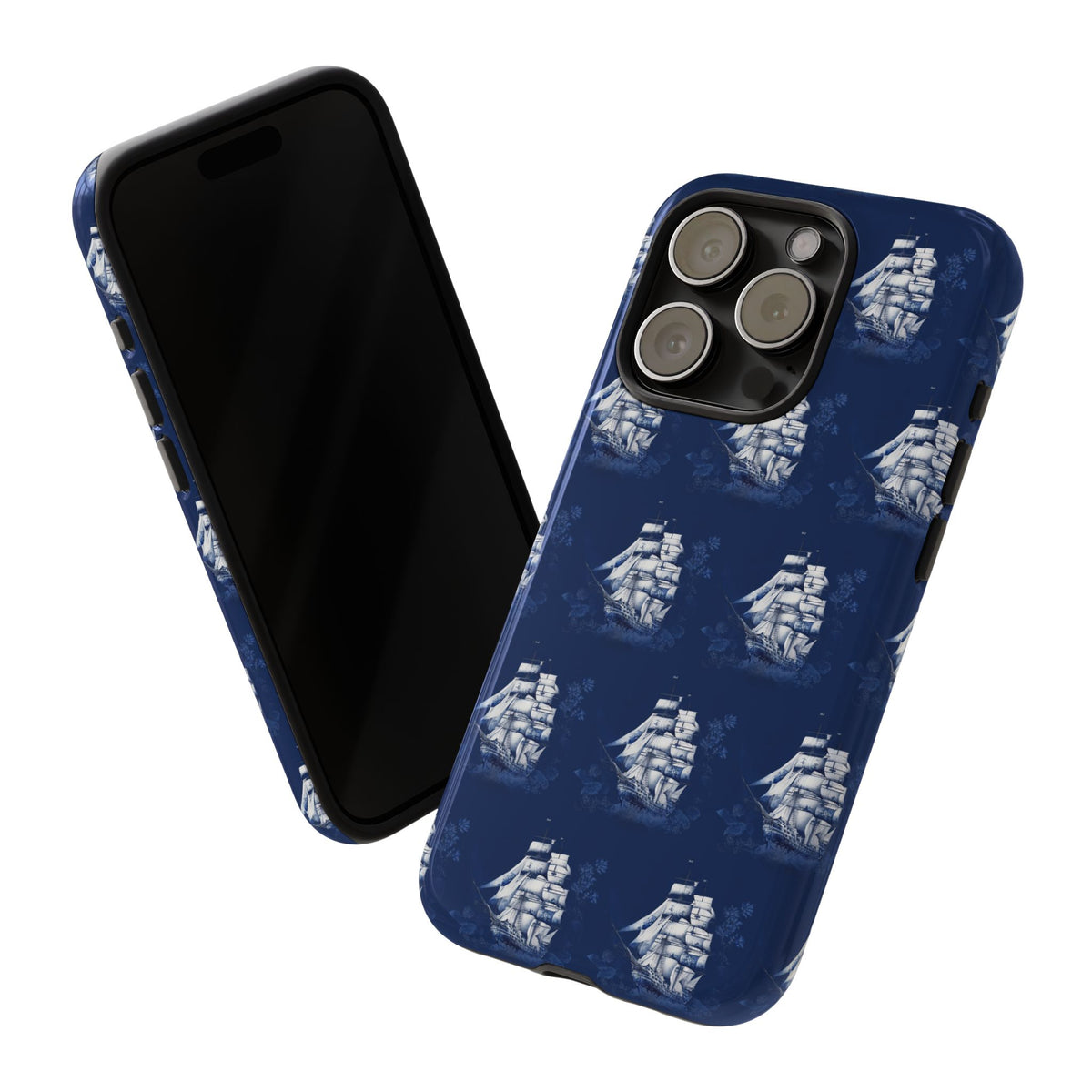 Navy Sailing Ship Phone Case — Navy Blue Vintage Nautical All-Over Print