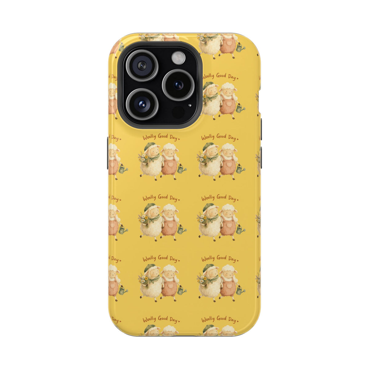 "Woolly Good Day" Phone Case — Yellow Sheep Pattern Magnetic Impact-Resistant Cover