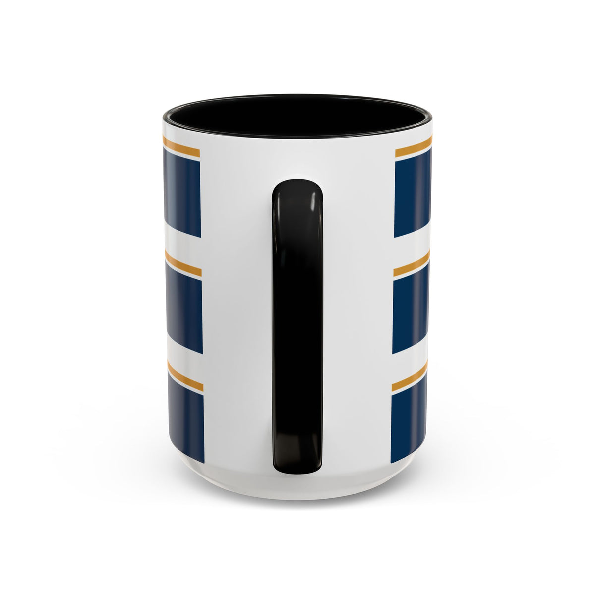 Navy and Gold Striped Accent Mug — White Ceramic