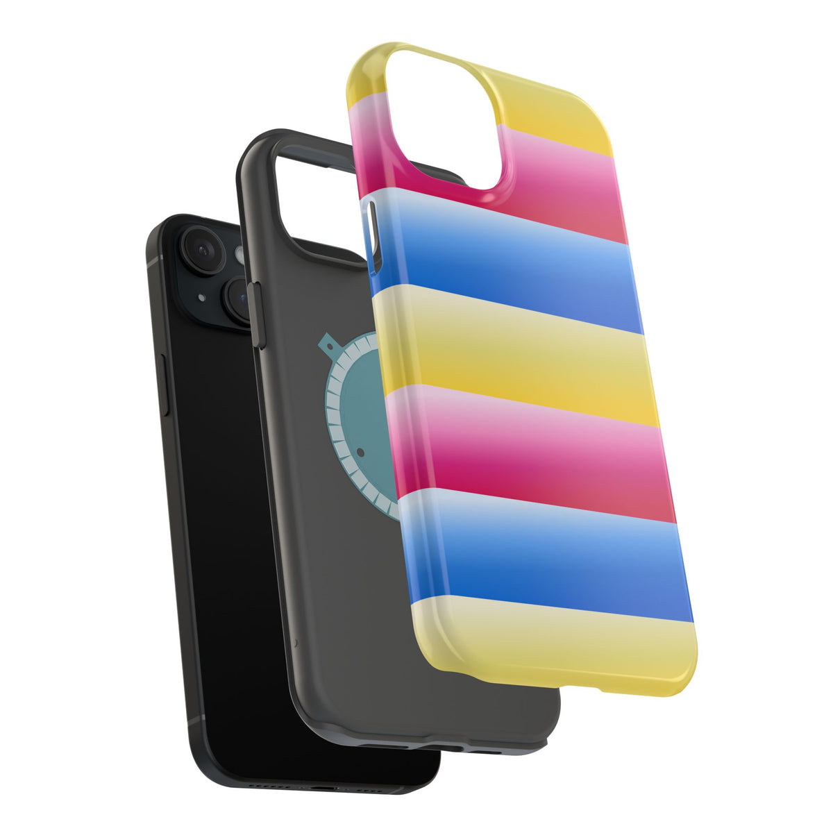Striped Magnetic Impact-Resistant Phone Case — Colorful Pink Blue Yellow Protection