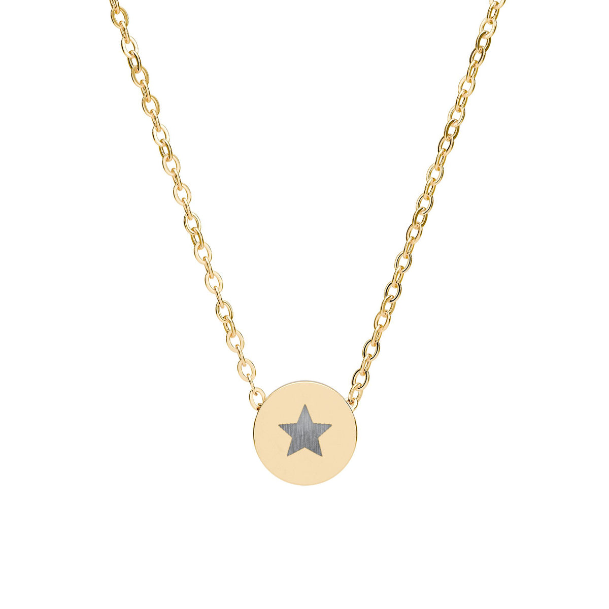 Star Disc Pendant Necklace — Mini Circle Charm in Gold & Steel