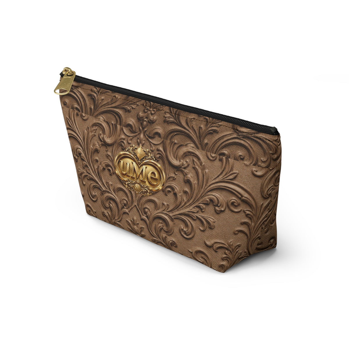 Brown UME Gold Crest Accessory Pouch — All-Over Print