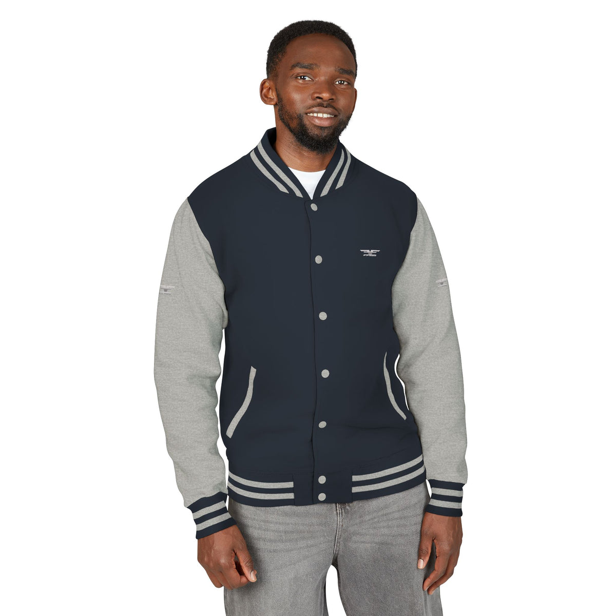 Black and White Varsity Jacket with Winged Logo
