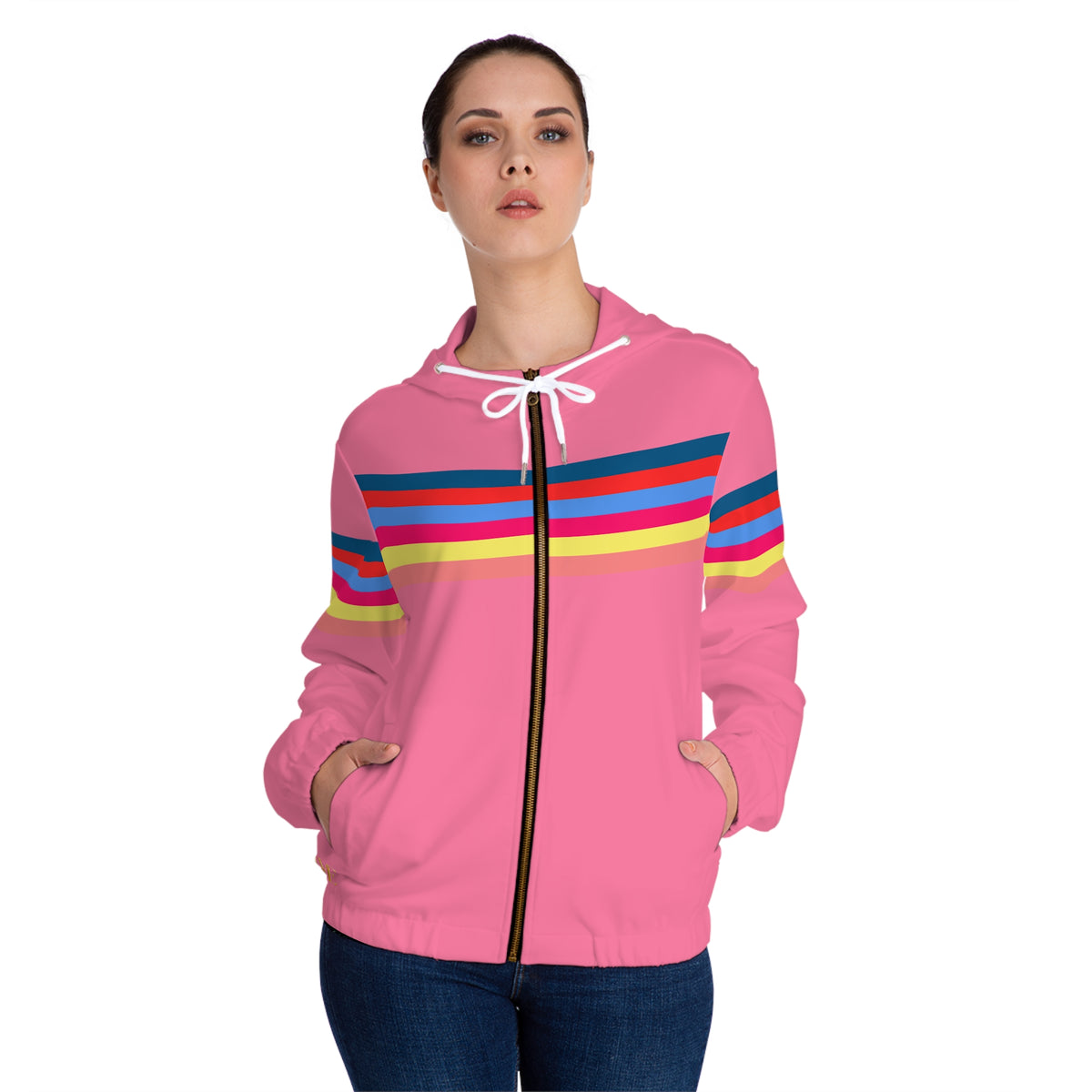 Pink Rainbow Stripe Full-Zip Hoodie