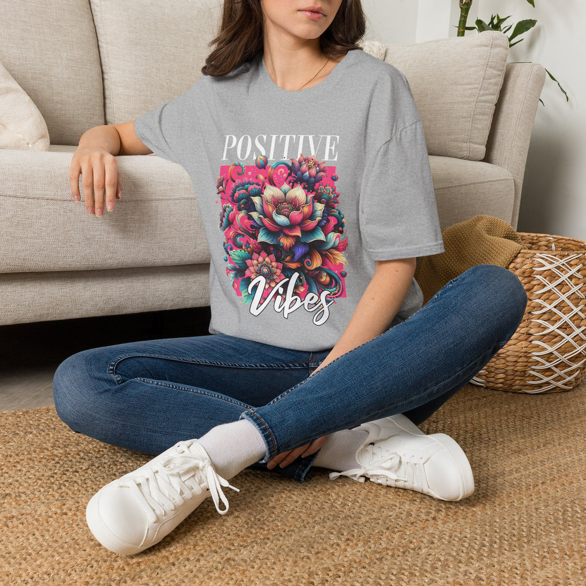Positive Vibes T‑Shirt — Floral Retro Graphic Tee