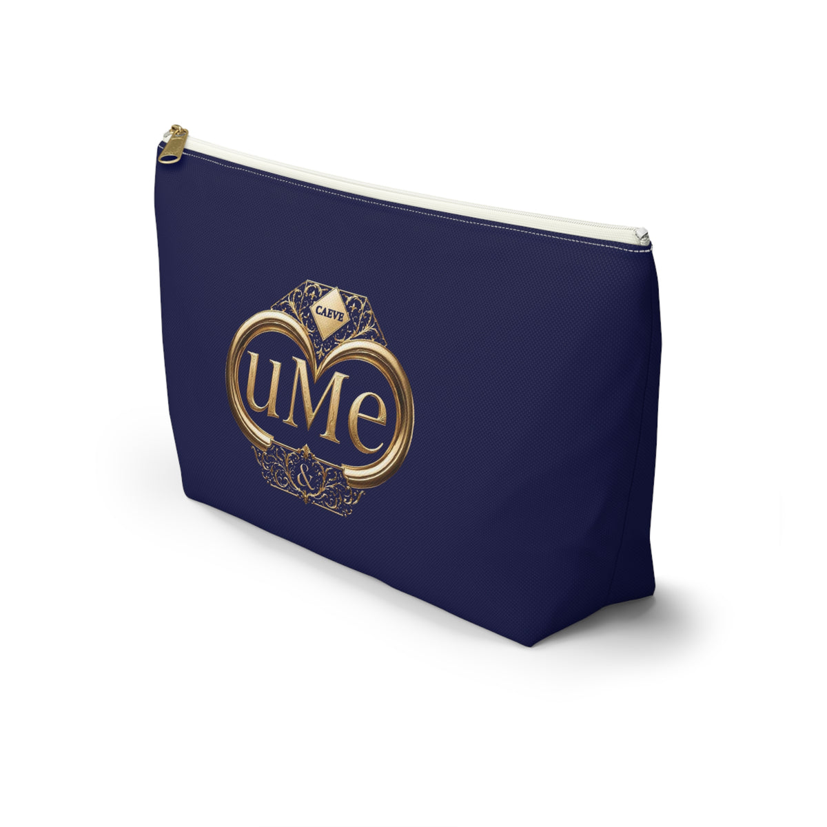 Accessory Pouch — Navy Elegant Gold Monogram 'uMe' Cosmetic Bag