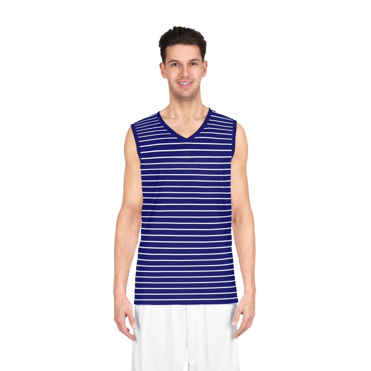 Royal Blue Stripe Basketball Jersey – Nautical All-Over Print Athletic Tank