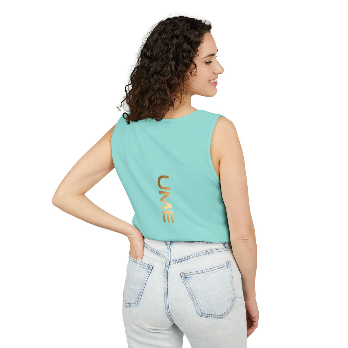 UME Gold Vertical Logo Tank Top – Garment-Dyed Unisex Muscle Tee