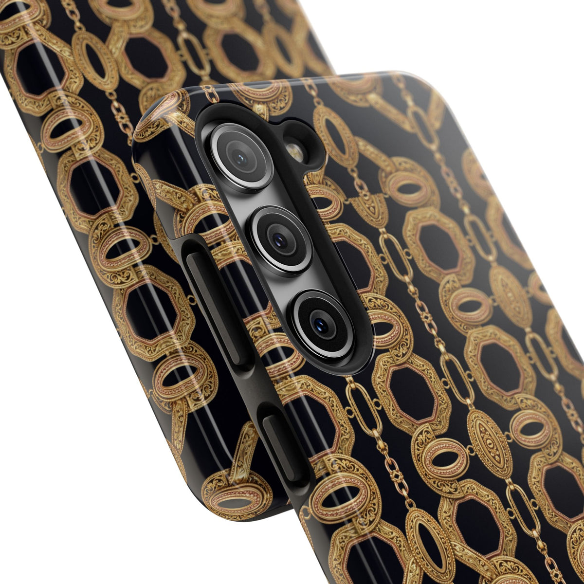 Gold Chain Phone Case — Black & Gold Ornate Chain All-Over Print Tough Cover