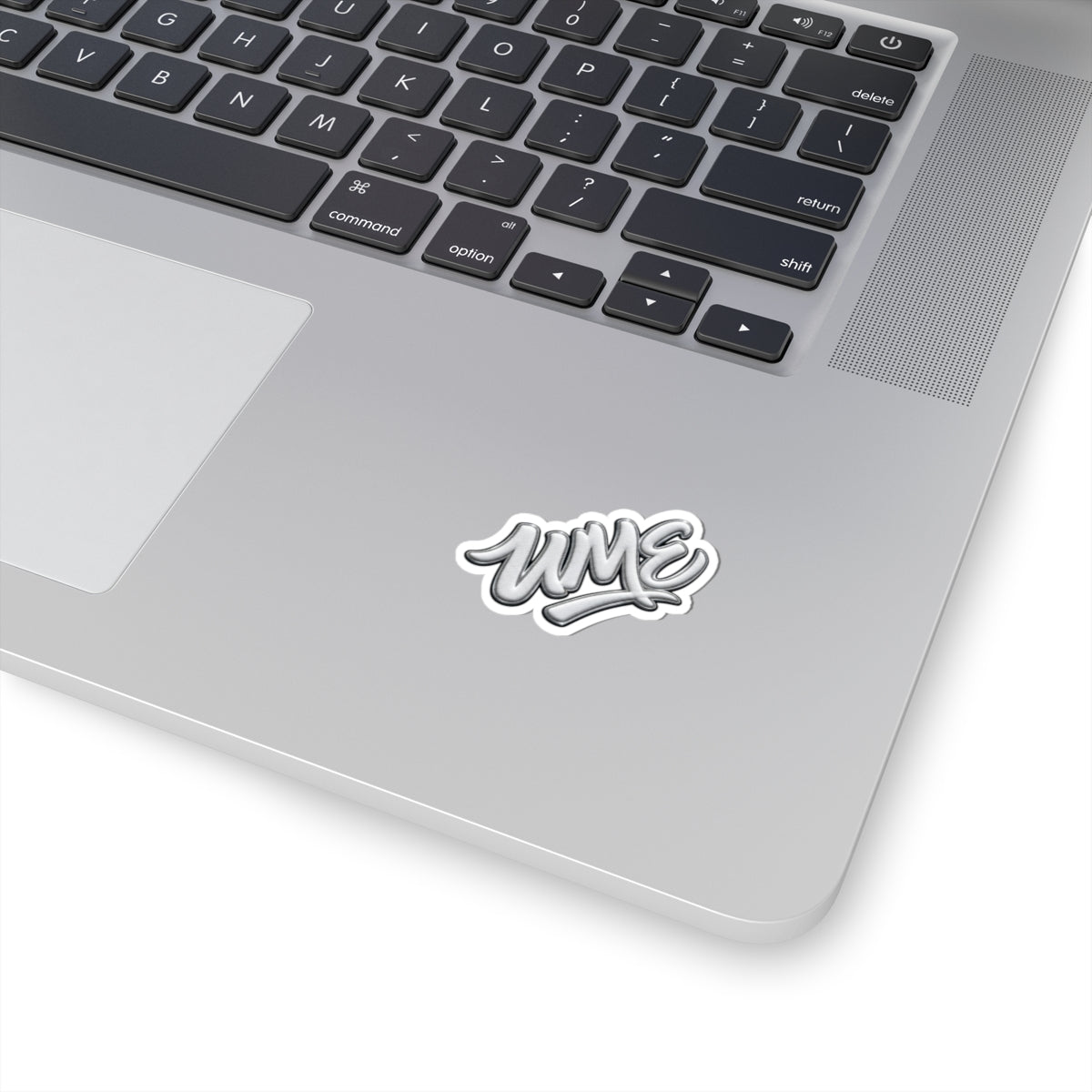 Silver Chrome Graffiti "UME" Kiss-Cut Sticker — Metallic Script Vinyl Decal